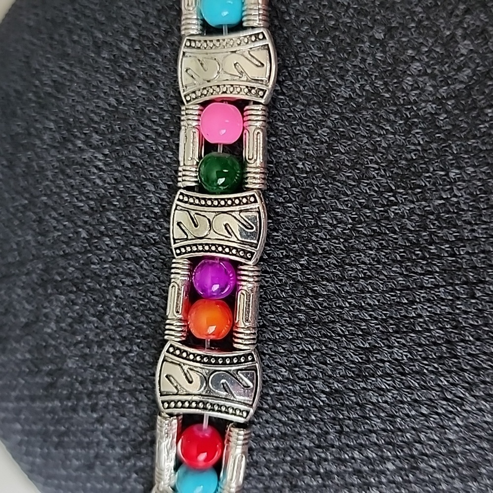 Beaded Tribal Boho Silver Plated  Bracelet